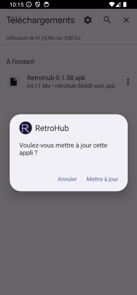 Lors d'une mise à jour, la fenêtre demande « Voulez-vous mettre à jour cette appli ? » au lieu de « installer ».